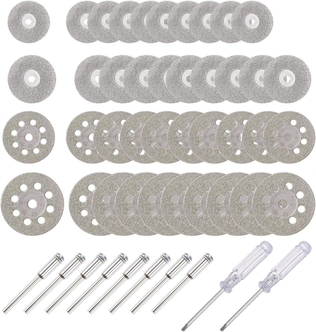50 Pcs Diamond Cutting Wheel Set, 16mm 18mm 22mm 25mm Cut Off Wheel with 8 Pcs 3mm Mandrel and 2 Pcs Screwdriver
