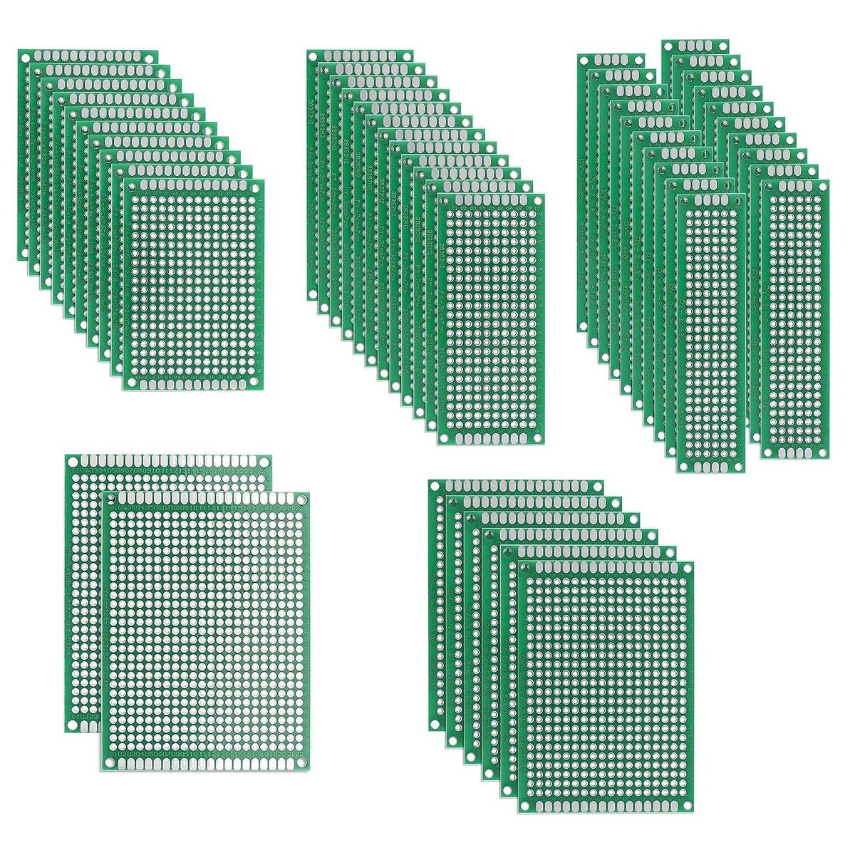 Double-Sided PCB Board Printed Circuit Boards Kit (5 Sizes - 4x6 5x7 3x7 6x8 2x8) Prototyping Board for DIY Soldering Electronic Projects Practice Test Circuit 50pcs