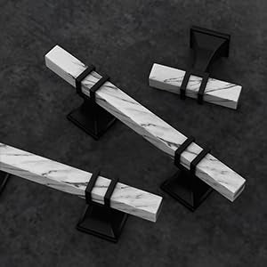 LinkMejor 10 Pack Kitchen Cabinet Knobs Black and White Marble Grain Knobs