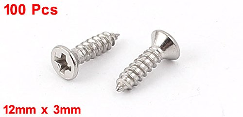 Screw Baja Tahan Karat dengan Ujung Lurus, Phillips, Self-Tapping, 12mmx3mm, 100 Pcs