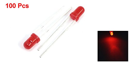 Kierrekärkinen punainen LED, 100 kpl, 3 mm halkaisija 24 mm pituus