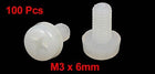 M3 x 6mm Nylon Phillips Drive Fully Thread Pan Head Machine Screws 100PCS