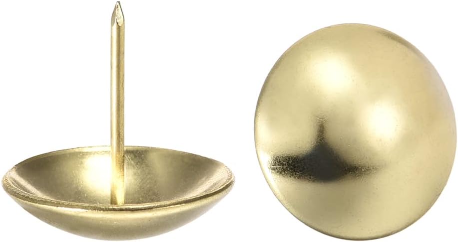 Upholstery Nails Tacks 30mm Dia 25mm Height Round Thumb Push Pins Gold Tone for Furniture Sofa Headboards, 30 Pcs