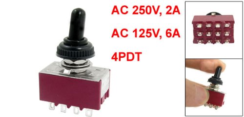 On/On 4PDT kytkinvaihde vesitiivis jalkineella, AC 250V/2 A, 125V/6 A