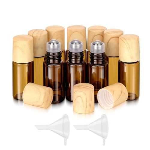LinkMejor 10Pcs 3ml Flaconcini Vuoti di Vetro Ambrato per Oli Essenziali
