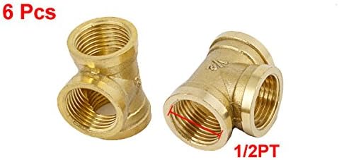 6pcs 1/2 Zoll PT Weiblicher Gewinde 3-Wege Gleichschenklige Kupplung Kupfer Rohrverbindung