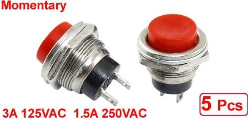 5 Pcs SPST Botão de Pressão Reta Circular Vermelho 3A 125V 1.5A 250VAC