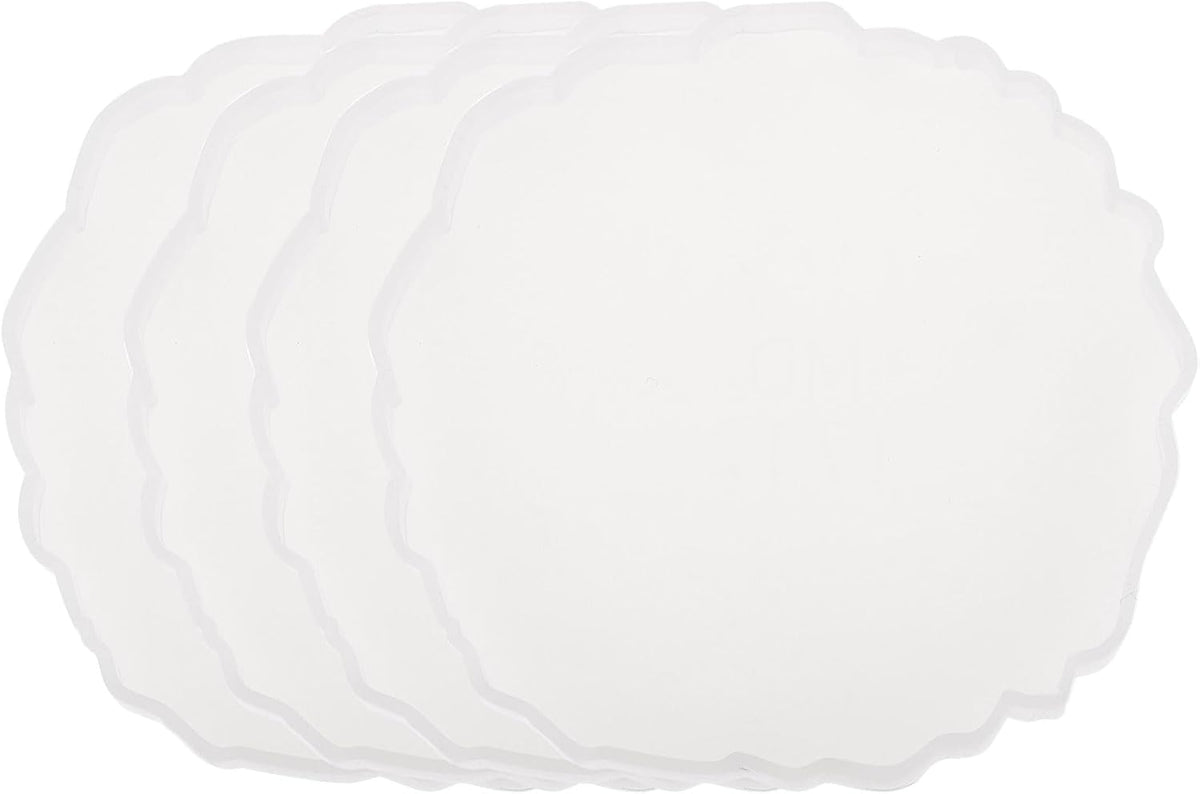 LinkMejor 4pcs Silicone Coaster Molds for Epoxy Resin Round Agate Geode Epoxy Resin Coaster Molds for Making DIY Craft Projects, Cups Mats, Home Decoration, White