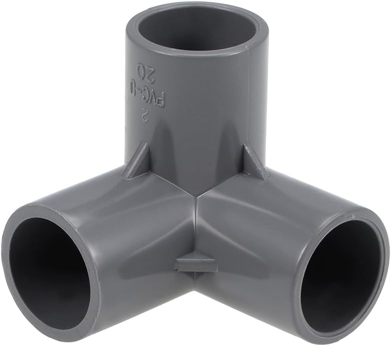 3-Way Elbow PVC Pipe Fitting Furniture Grade 20mm Size Tee Corner Fittings Gray 2Pcs