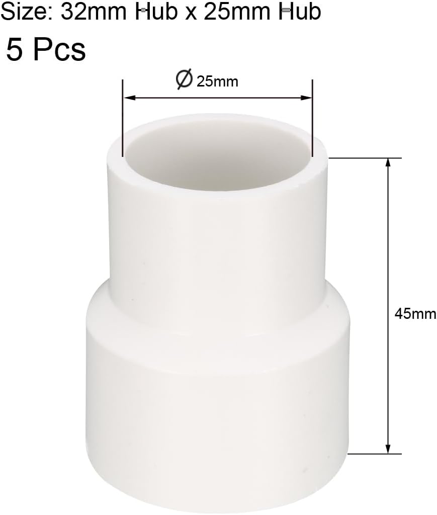 32mm X 25mm PVC Reducing Coupling Hub By Hub Pipe Fitting Adapter Connector 5Pcs