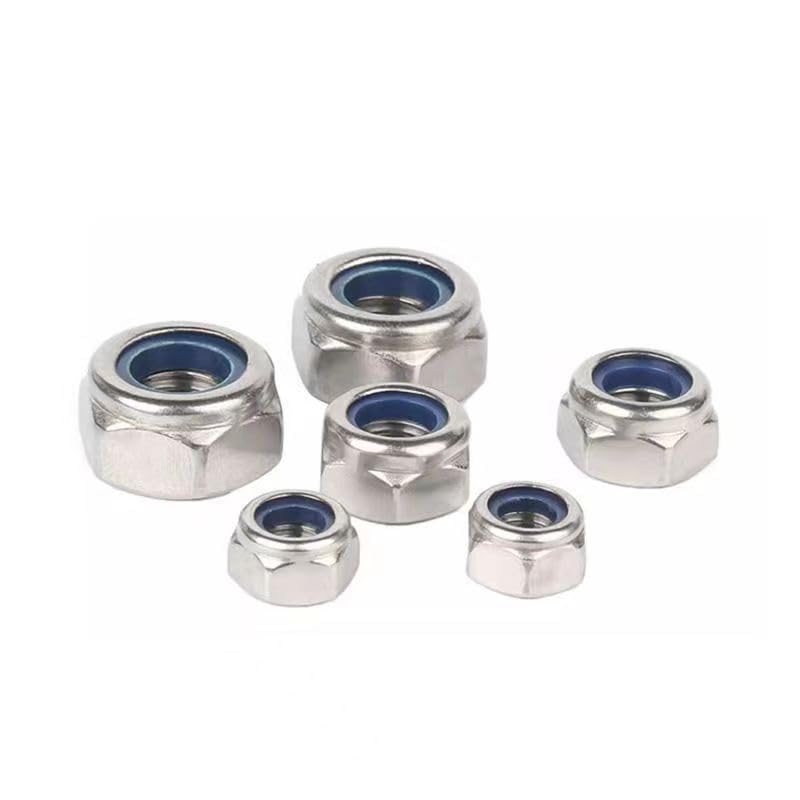 M6-1 Sperrmutter, M6 Nylon Einlegemutter Sperrmutter 304 Edelstahl Selbstverriegelnde Muttern, Glänzend, Voller Schraubenauslauf Nylock Muttern, 50Stück