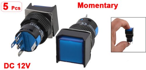a12062700ux0079 Cappuccio Quadrato DC 12V Luce 1P2T 5 Terminali Interruttore a Bottone, 5 Pezzi, Blu