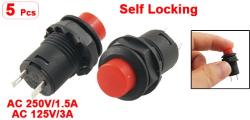 5 szt. AC 250V/1.5A 125V/3A SPST Latching Red Push Button Switch