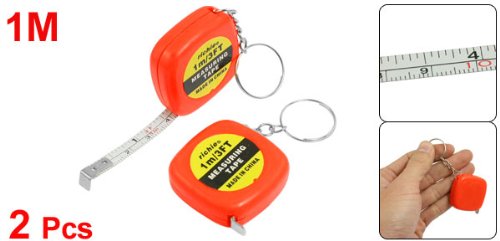 2 Pcs Multifunction Orange Red Case 1 Meter 3 Feet Mini Tape Measure w Key Ring