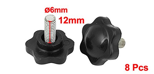 8 kulek z czarnego plastiku o średnicy głowicy 25 mm, w formie gwiazdy. Wymiar gwintu: M6 x 12 mm.