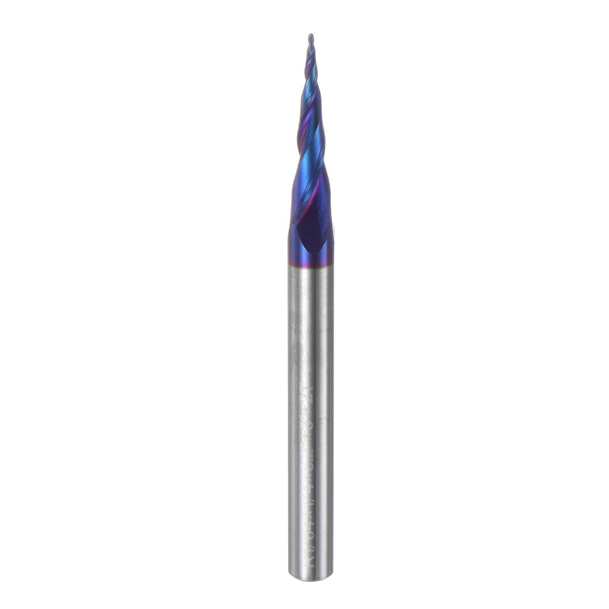 Tapered Ball Nose End Mill CNC Router Bit, 1/64" Radius 1/4" Shank Solid Carbide Nano Coated Upcut Spiral 2 Flutes Cutter Milling Tool, 1/32" Dia 3" Total Length