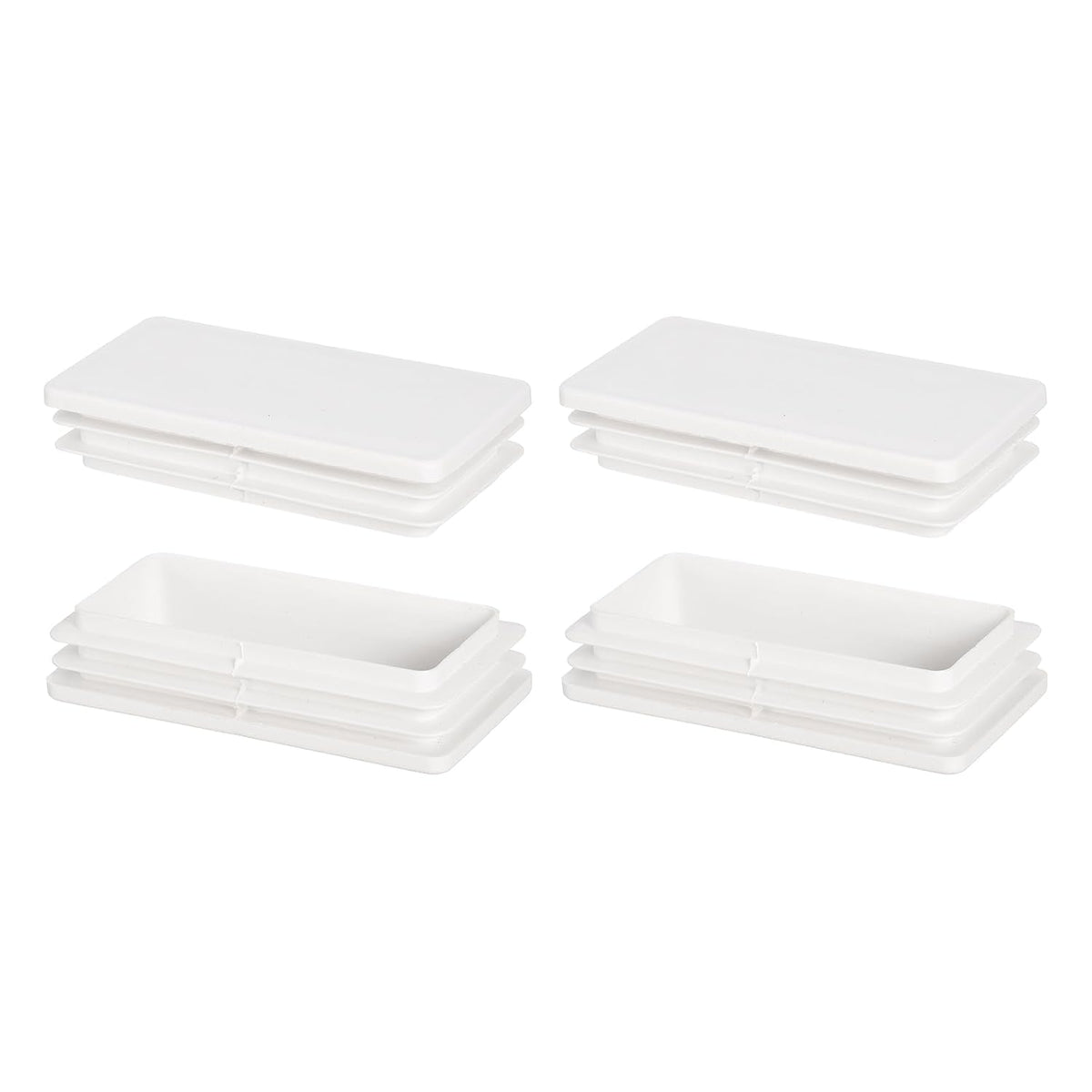 4 x 2 Inch Rectangle Plastic Plug, 4 Pcs White Pipe Tubing End Cap Plastic Plug Cap Insert Glide Insert for Metal Tubing Fence Table Chairs Furniture, White