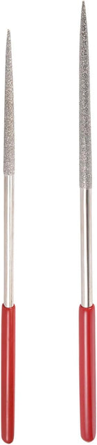 4mm x 160mm and 5mm x 180mm Round Diamond Needle File Set Red Plastic Handle Rock for Metal Glass Stone,2pcs