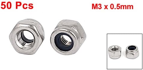 M3 x 0.5mm 304 Oțel Inox Nylon Insert Hex Lock Nuts 50pcs