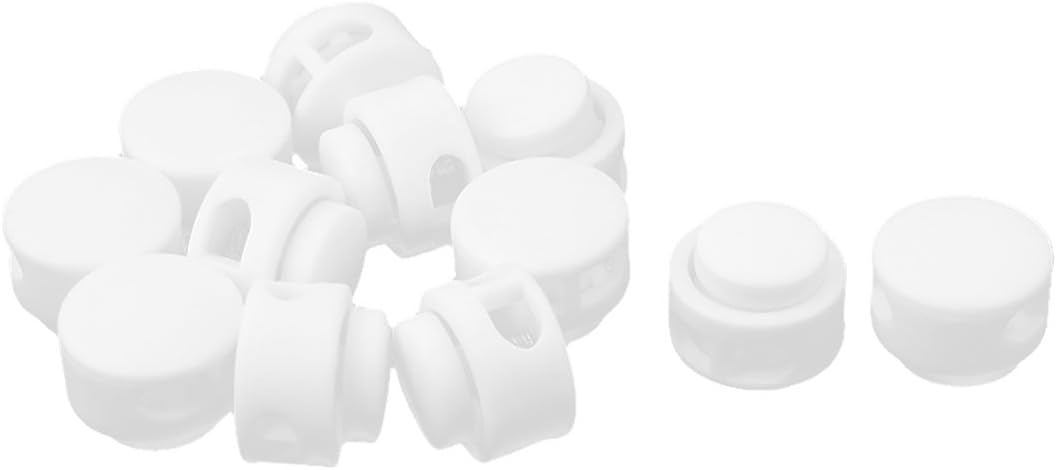 LinkMejor Plastic Spring Stop Double Holes Lanyard Cord Locks End Fastener 12pcs White