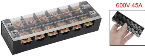 600V 45A Dual Row 6 Positions Covered Screw Terminal Strip Block