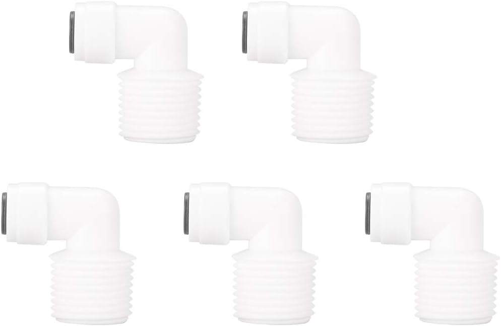 1/2 Inch BSP Male To 1/4 Inch OD Elbow Quick Connect Water Purifiers Tube Fittings Push in To Connector Filter Tubing Hose Pipe Joint for RO Reverse Osmosis System 5pcs