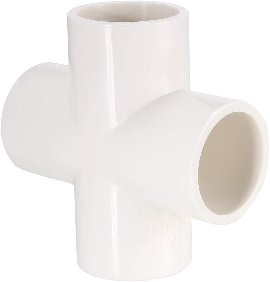 PVC Pipe Fitting 4 Way Cross Schedule 40 25mm Socket Tee Corner Fittings White 6pcs
