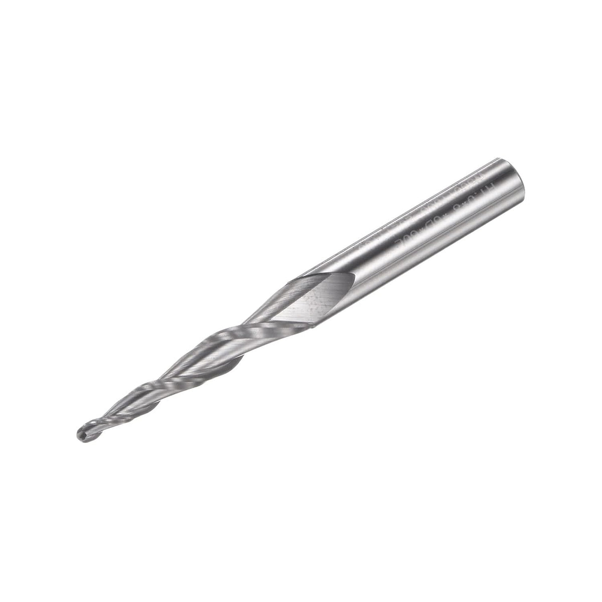 Tapered Ball Nose End Mill, Uncoated Solid Carbide 2 Flute Spiral Milling Cutter, 1mm Radius, 2mm Diameter, 6mm Shank, 60mm Length, 8 Degree Angle