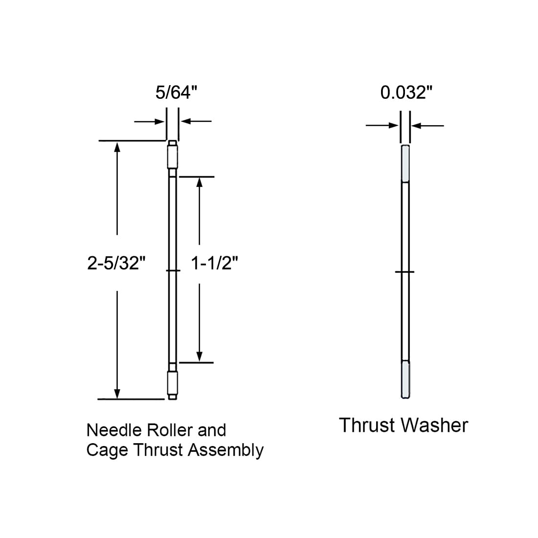 NTA512 Boulons à billes de poussée avec joints 5/16" de diamètre de trou 3/4" de diamètre extérieur 5/64" de largeur 2pcs