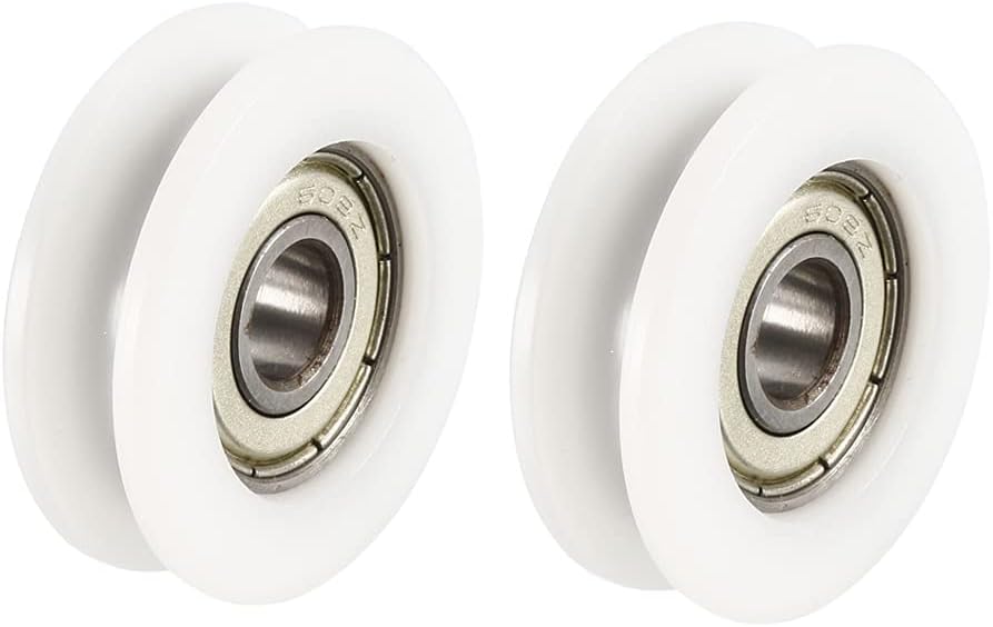 2.5mm Deep Metal V Groove Guide Bearing Pulley Rail Ball Wheel White 8x34x11mm 2pcs