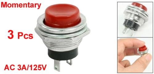 AC 3A/125V レッドキャップSPST瞬間パネルマウントプッシュボタンスイッチ（3個組）