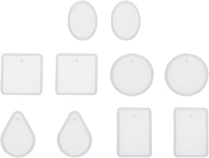 10 Pcs Mixed Shape Resin Moulds, Silicone Epoxy Mould Kit with Hole for Pendant Keychains Ornament Jewelry Resin Art Crafts Making DIY Crafts, Pink
