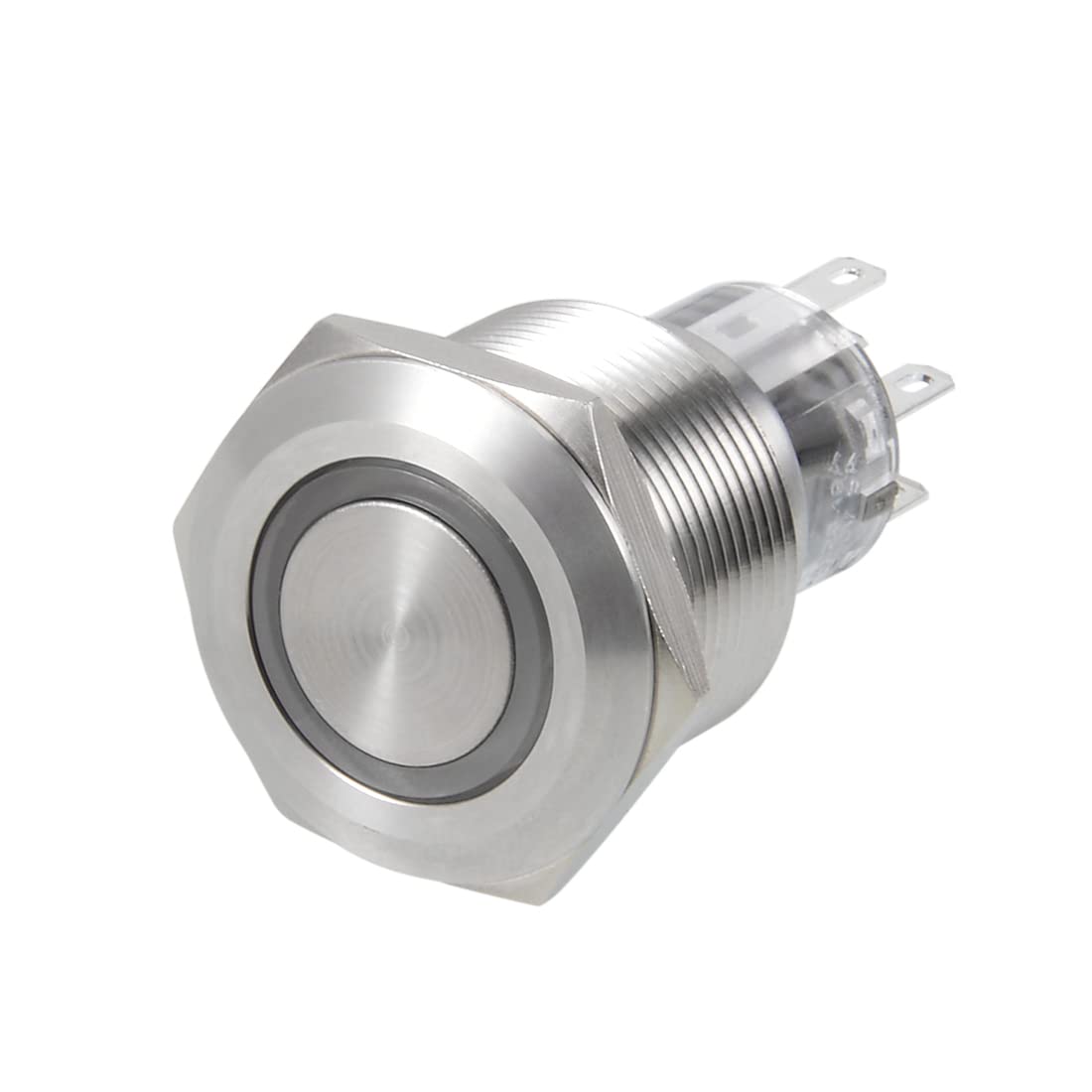 Momentary Metal Push Button Switch 22mm Mounting Dia DPDT 2NO 2NC 24V Red LED Light