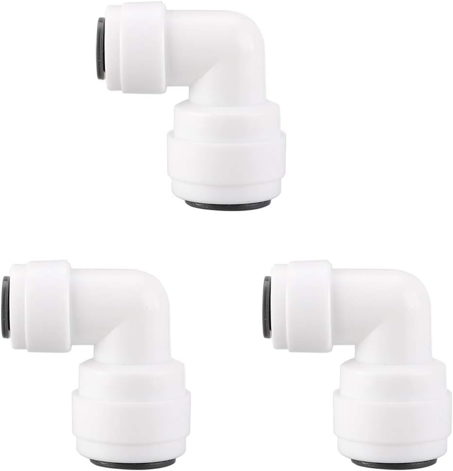 3pcs Elbow 1/4 Inch Tube OD to 3/8 Inch Tube OD Quick Connect Tube Fittings Water Purifiers Push in to Connector Filter Tubing Hose Pipe Joint for RO Reverse Osmosis System