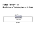 100Pcs 1.6K Ohm Resistor, 1W 5% Tolerance Metal Oxide Film Resistors, Axial Lead, Flame Proof for DIY Electronic Projects and Experiments