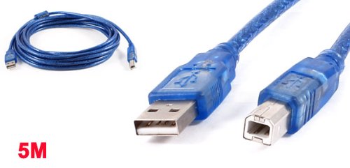 Clear Blue USB 2.0 Type A till Type B M/M Connector Printer Cable, längd 5 meter, 16,4 fot