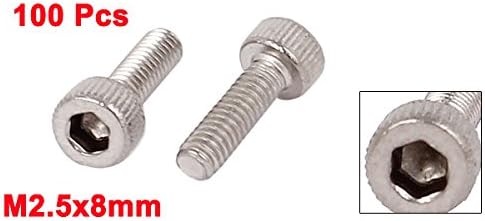 M2.5x8mmx0.45mm Stainless Steel Hex Socket Head Cap Screws 100 Pcs