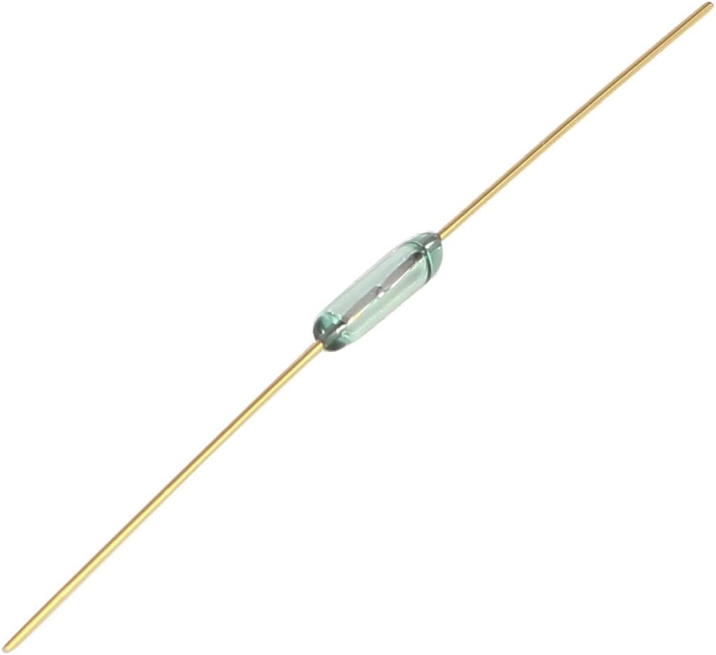 MKA07101 Gold Tone Round Leads Green Glass Tube NO Reed Switch 7mm
