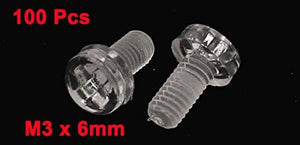 M3 x 6mm Acrylic Phillips Pan Head Machine Screw Bolt Clear 100 Pcs