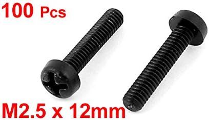 M2.5 x 12mm 플라스틱 플리핀 팬 헤드 머신 스크류 블랙 100개