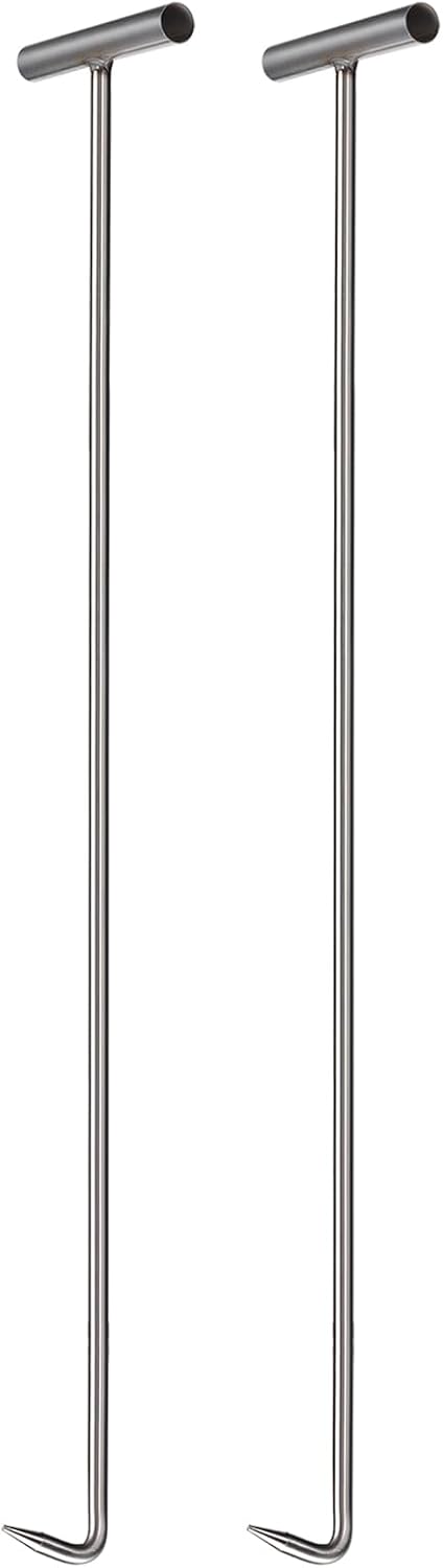 2Pcs 34inch T-Handle Meat Boning Hook with Wide Handle, Stainless Steel T Hooks for Kitchen, Butcher Shop, Restaurant, BBQ Tool, Silver