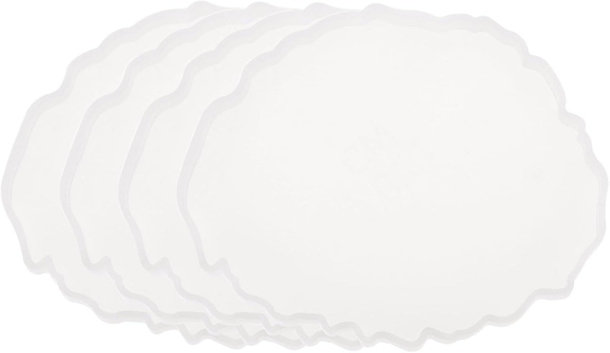 LinkMejor 4pcs Silicone Coaster Molds for Epoxy Resin Oval Agate Geode Epoxy Resin Coaster Molds for Making DIY Craft Projects, Cups Mats, Candle Holder, Home Decoration, White