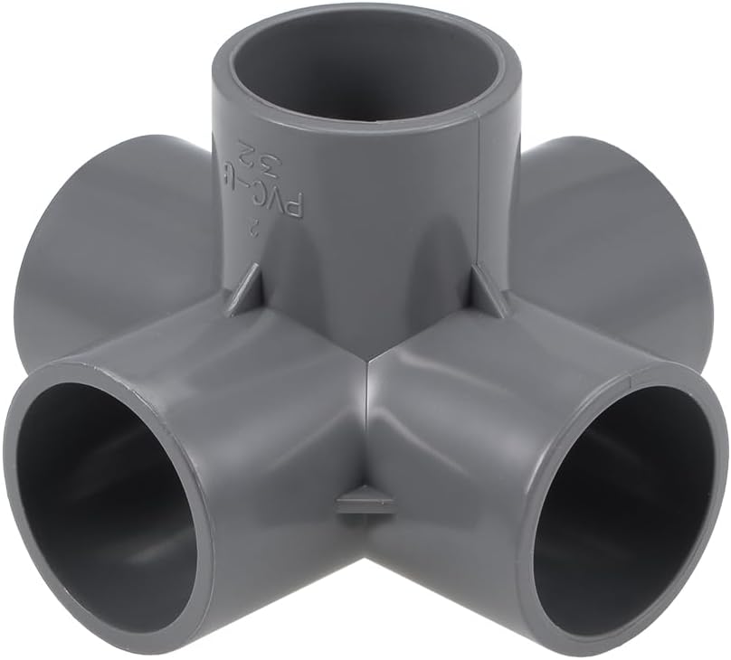 5-Way Elbow PVC Pipe Fitting Furniture Grade 32mm Size Tee Corner Fittings Gray 2Pcs