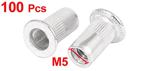 LinkMejor 100pcs M5 Aluminium Threaded Knurled Flat Head Blind Rivet Nuts Nutserts