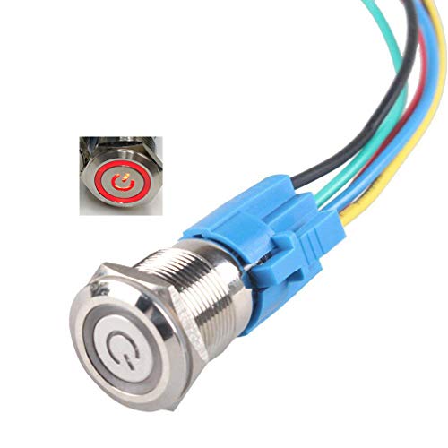 LinkMejor Latching Pushbutton Switch 16mm 5/8" 12V-24V 5A Power Angel Eye LED Light Metal Toggle Switch with Wire Socket Plug