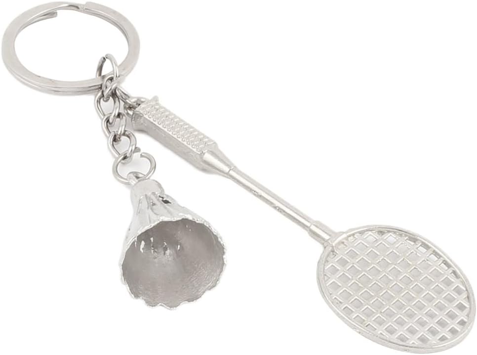 Badminton Shuttlecock Pendant Split Ring Keychain Silver Tone