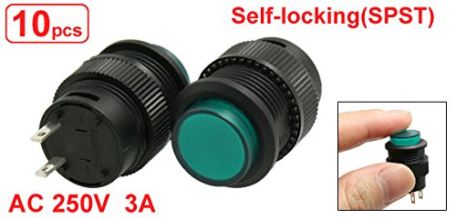 a11123000ux0393 Interruttore a Push Button Auto-Bloccante SPST, AC 250V, 3 Amp, 10 Pezzi, Verde