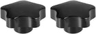 Star Knob Grip Handle M12 Diameter Brass Insert Female Thread Set of 2 Black