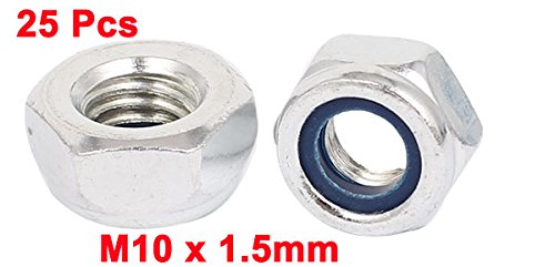 M10 x 1.5mm Boulon à ressort nylon zincé à verrouillage automatique vis à six pans 25 pièces