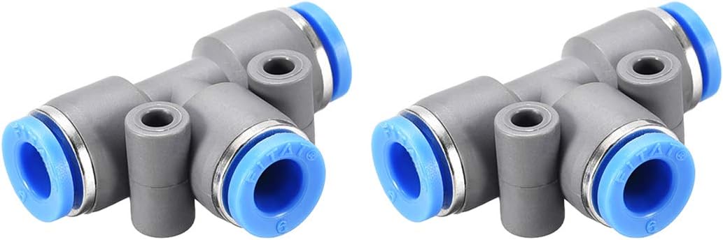 Push to Connect Air Fittings T Type Tee Tube Connect 6mm OD Grey Push Lock 2Pcs
